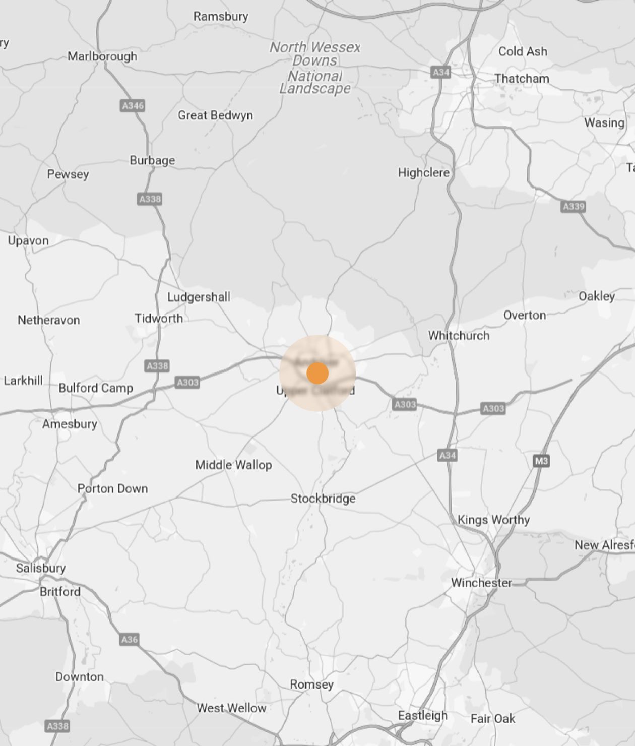 map of Andover, England, centered on Clarke's Construction's location